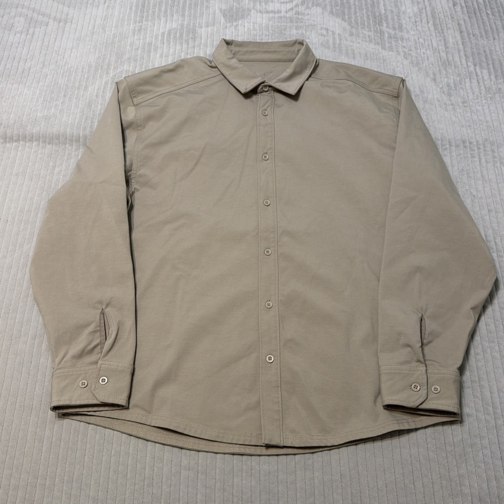 BYLT Premium Basics Button Up Shirt Mens Large Beige Strech Performance